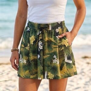 ICEBERG Italy Tropical Palm High Waist Drawstring Shorts Womens Sz IT 38 US S